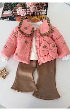 Minigimin Cicileri Çiçek Nakışlı Fırfır Yaka Kışlık Montlu Kız Bebek 3 Lü Takım - Pembe Minigimin Cicileri Çiçek Nakışlı Fırfır Yaka Kışlık Montlu Kız Bebek 3 Lü Takım - Pembe