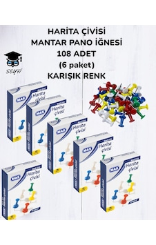 Harita Çivisi Mantar Pano İğnesi 108 Adet 6 Paket Karışık Renk Harita Çivisi Mantar Pano İğnesi 108 Adet 6 Paket Karışık Renk