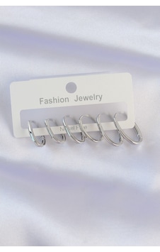 Pirinç Gümüş Renk İnce Oval Küpe Seti Gümüş Pirinç Gümüş Renk İnce Oval Küpe Seti Gümüş