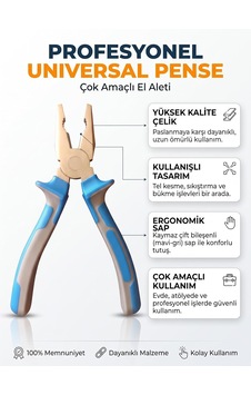 Profesyonel Kombine Pense 7 İnch 180 Mm Ergonomik Mavi/gri Kaymaz Saplı, Çok Amaçlı Tel Kesme Ve Sıkıştırma Pensesi Profesyonel Kombine Pense 7 İnch 180 Mm Ergonomik Mavi/gri Kaymaz Saplı, Çok Amaçlı Tel Kesme Ve Sıkıştırma Pensesi