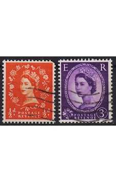 Birleşik Krallık 2 Çeşit Damgalı Pul Kraliçe Iı. Elizabeth Portreli 1950ler 1960lar. İngiltere.