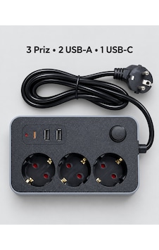 Bilgisayar Ve Mobil Cihazlar İçin Usb Ve Type C Çıkışlı Akım Korumalı Uzatma Prizi 0