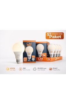 Cm 9w 4000k Gün Işığı Led Ampul 5 Li Paket E27 Duy Tasarruflu Cm 9w 4000k Gün Işığı Led Ampul 5 Li Paket E27 Duy Tasarruflu