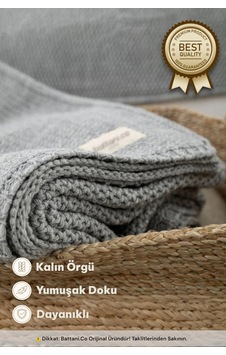 Home Premium Örgü Triko Gri Koltuk Yatak Tv Battaniyesi 130x170 Cm Gri Gri