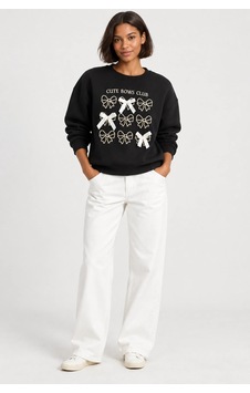 Mevese Kadın Fiyonk Nakışlı Kurdele Aksesuarlı Sweatshirt - Üç İplik Şardonlu Sıcak Tutan Üst - Siyah Mevese Kadın Fiyonk Nakışlı Kurdele Aksesuarlı Sweatshirt - Üç İplik Şardonlu Sıcak Tutan Üst - Siyah