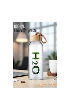 Cam Matara - 800 Ml Bambu Kapaklı Borosilikat Cam Matara - Ofis Matarası 721961 Yeşil
