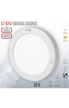 Cata Ct-9247 18W Led Panel Armatür Sensörlü Lamba Sıva Üstü Beyaz Cata Ct-9247 18W Led Panel Armatür Sensörlü Lamba Sıva Üstü Beyaz