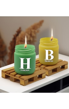 Bk Gift Kişiye Özel Dtf İsimli 2 Li Yeşil Ve Sarı Renkli Cam Kavanozda Kokulu Mum-2, Arkadaşa Hediye, Sevgiliye Hediye