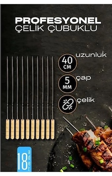 Çelik Şiş Çubuğu - Mangal Şişi Ahşap Saplı Kebap Şişi 18 Adet 721986