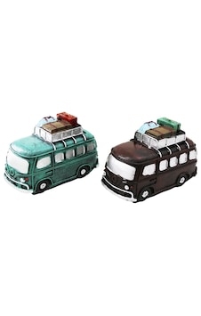 Go İthalat Otobüs Vintage Dekoratif Biblo - Kumbara Renkli 22x14x 9cm Reçine