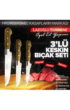Lazoğlu El Yapımı 3'Lü Bıçak   Seti