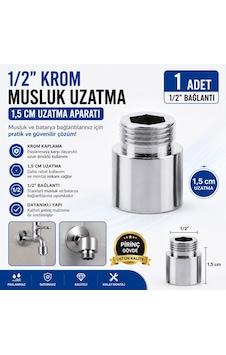 1/2" Krom Musluk Uzatma 1.5 Cm Pirinç Krom Kaplama Musluk Bağlantı Uzatma Aparatı 1 Adet Diğer