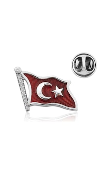 Hedivio 925 Ayar Gümüş Türk Bayrağı Rozet Açık Gri Hedivio 925 Ayar Gümüş Türk Bayrağı Rozet Açık Gri