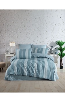 Italian Style Naturel Çift Kişilik Nevresim Takımı Krem - Turkuaz Turkuaz