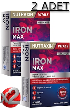 2 Adet Nutraxin Iron Max 30 Adet Tablet - Demir, Vitamin C, B6, Folik Asit, B12 2 Adet Nutraxin Iron Max 30 Adet Tablet - Demir, Vitamin C, B6, Folik Asit, B12