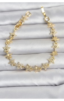 Mey İthalat Sıralı Yıldız Model Zirkon Taşlı Gold Renk Pirinç Kadın Bileklik Çok Renkli Mey İthalat Sıralı Yıldız Model Zirkon Taşlı Gold Renk Pirinç Kadın Bileklik Çok Renkli