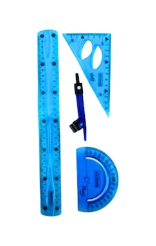 30 Cm Esnek Kırılmaz Cetvel Takımı 4 Lü Set Cetvel,pergel,açıölçer Ve Pergelli Set - Mavi Mavi