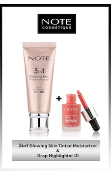 Note Cosmetics 3 in 1 Glowing Skin Tinted Işıltılı Krem SPF50 + Drop Highlighter 01 Likit Aydınlatıcı Note Cosmetics 3 in 1 Glowing Skin Tinted Işıltılı Krem SPF50 + Drop Highlighter 01 Likit Aydınlatıcı
