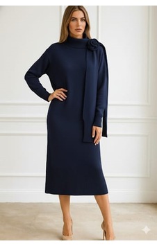 Onno Style Women Triko Atkılı Güllü Elbise Lacivert Onno Style Women Triko Atkılı Güllü Elbise Lacivert