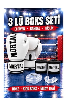Mortal 3'lü Boks Seti Boks Eldiveni Boks Bandajı Dişlik Kick Boks Eldiveni Çocuk Ve Yetişkin Boylar Beyaz - Siyah
