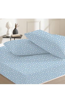 %100 Pamuklu Çift Kişilik Lastikli Çarşaf 160x200+30 50x70 Yastık Kılıfı 2 Adet Mavi - Beyaz %100 Pamuklu Çift Kişilik Lastikli Çarşaf 160x200+30 50x70 Yastık Kılıfı 2 Adet Mavi - Beyaz