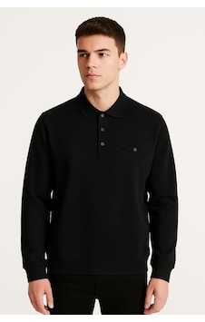 Ercan Regular Fit Polo Yaka Uzun Kol Sweatshirt - 7419 Siyah