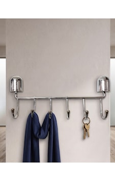 6'lı Kapı Arkası Metal Askılık Banyo Duvar Elbise Kıyafet Askısı Organizer Gümüş