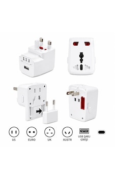 Universal Dünya Priz Dönüştürücü Seyahat Adaptörü Usb Şarj Girişli 150+ Ülke Uyumlu Çok Fonksiyonlu Adaptör Beyaz Universal Dünya Priz Dönüştürücü Seyahat Adaptörü Usb Şarj Girişli 150+ Ülke Uyumlu Çok Fonksiyonlu Adaptör Beyaz