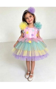 Kız Çocuk Pastel Renkli Çiçek Detaylı Tüllü Prenses Elbise Taçlı Özel Gün Elbisesi 2809 Mavi Kız Çocuk Pastel Renkli Çiçek Detaylı Tüllü Prenses Elbise Taçlı Özel Gün Elbisesi 2809 Mavi