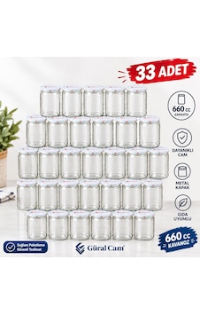 Güral Cam 660 Cc Cam Kavanoz Paşabahçe Kapaklı 33 Adet Konserve Yarımlık Beyaz