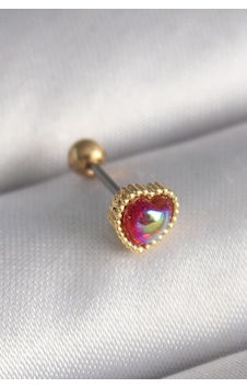 316l Çelik Tragus Piercing Gold Kırmızı Mineli Kalp Detay Altın 316l Çelik Tragus Piercing Gold Kırmızı Mineli Kalp Detay Altın