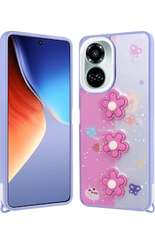 Tecno Camon 19 Pro İle Uyumlu Kılıf Parlayan Sıvılı Simli Kabartma Figürlü Kapak