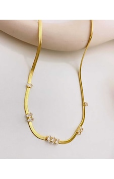 Nılotus Gold 45cm İtalyan Zincir Beyaz Baget Taşlı Çelik Kolye Beyaz