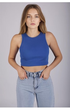 Madmext Mad Girls Saks Crop Top Mg1113-sax Mavi