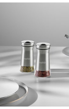 Nehir İdil 2li Cam Silindir Tuzluk Ve Biberlik Takımı Gri