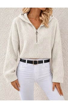 DefyModa Kapüşonlu Fermuarlı Dokulu Sweatshirt Beyaz DefyModa Kapüşonlu Fermuarlı Dokulu Sweatshirt Beyaz