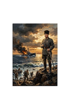 Kayalıkta Atatürk Ve Çanakkale Savaşı Dekoratif Kanvas - Mdf Ahşap Tablo Kayalıkta Atatürk Ve Çanakkale Savaşı Dekoratif Kanvas - Mdf Ahşap Tablo
