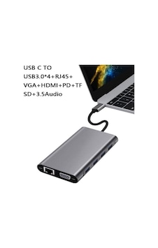 Type-c To Hdmı Adaptör 11 In 1 Dört Usb 3.0 Bağlantı Noktası 4k Hdmı Vga Type C Pd Usb3.0 Ethernet Sd Tf Kart Okuyucu 3.5mm Aux Macbook Pro Air Uyumlu