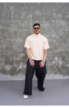 Erkek Polo Yaka Oversize T-shirt Açık Pembe Erkek Polo Yaka Oversize T-shirt Açık Pembe