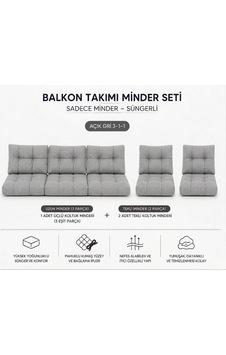 3-1-1 Fermuarlı Balkon Minderi-leke Tutmaz - İçidolu Minder Gri 3-1-1 Fermuarlı Balkon Minderi-leke Tutmaz - İçidolu Minder Gri