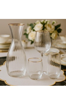 37 Parça 12 Kişilik Su Takımı Bohemia Kristal Carino Gold-5399 Şeffaf