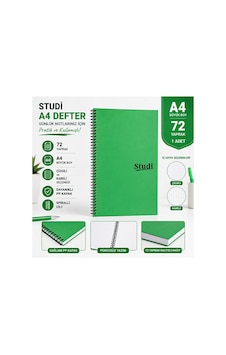 Yeşil A4 Defter 72 Yaprak Spiralli Pp Plastik Kapak Çizgili Kareli Ders Ve Okul Defteri Yeşil A4 Defter 72 Yaprak Spiralli Pp Plastik Kapak Çizgili Kareli Ders Ve Okul Defteri