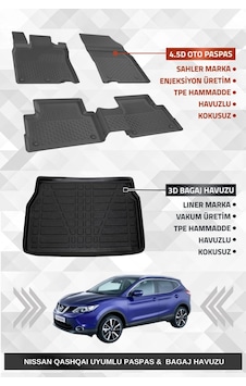 Sahler Nıssan Qashqai Visia 2014-2021 Uyumlu 4.5d Premium Havuzlu Oto Paspas Ve Liner Marka 3d Bagaj