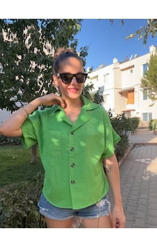 Ali Butik Yeşil Yarasa Kol Keten Gömlek Ali Butik Yeşil Yarasa Kol Keten Gömlek