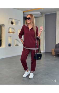 Veraura Lifestyle Kadın Uzun Kollu Fermuarlı Şerit Detay Desenli Alt Üst Ikili Viskon Iki Iplik Takım bordo Veraura Lifestyle Kadın Uzun Kollu Fermuarlı Şerit Detay Desenli Alt Üst Ikili Viskon Iki Iplik Takım bordo