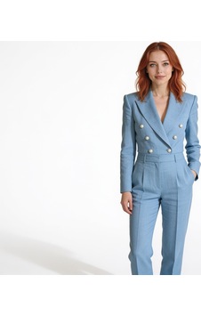 Gucci Keten Karışımlı Ekru Blazer Takım Açık Mavi