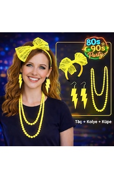 80 Ler 90 Lar Neon Sarı Parti Seti Kolye Küpe Taç 80 Ler 90 Lar Neon Sarı Parti Seti Kolye Küpe Taç