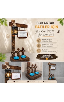 Ahşap Kedi&köpek Mama Su Aydınlatmalı 1 Adet