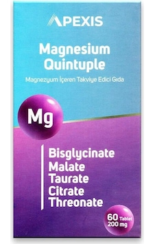 Apexis Magnesium Magnezyum Quintuple 200mg 60 Tablet