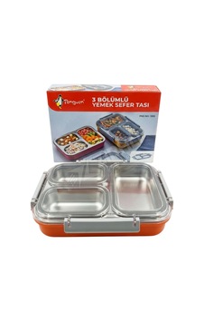 2 Adet Penguen Üç Bölümlü Yemek Sefer Tası Png-1305 Renkli